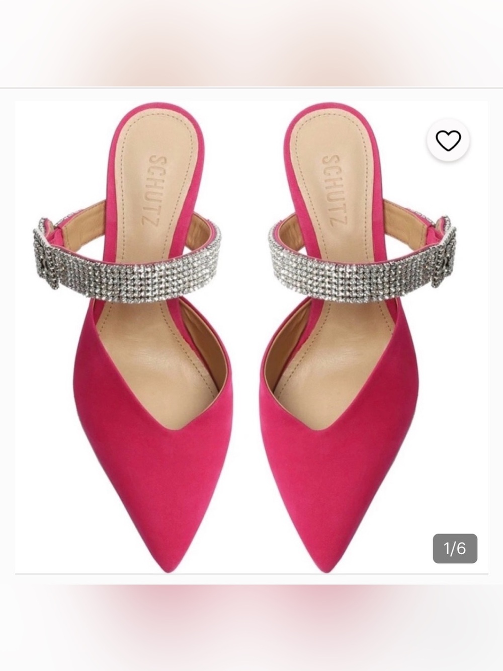 SCHUTZ Hot Pink Pointed Toe Mules with Crystal Strap